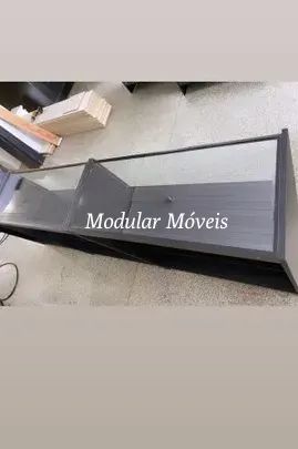 Balcão Caixa + 2 Balcões Vitrine com Vidro Superior - MDF Preto - Foto 4