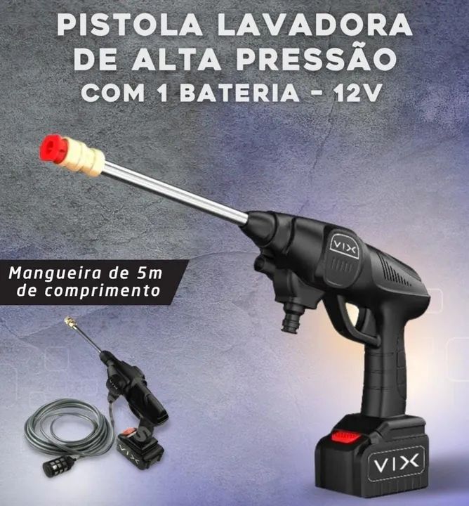 Pistola lavadora de alta pressão com 1 bateria