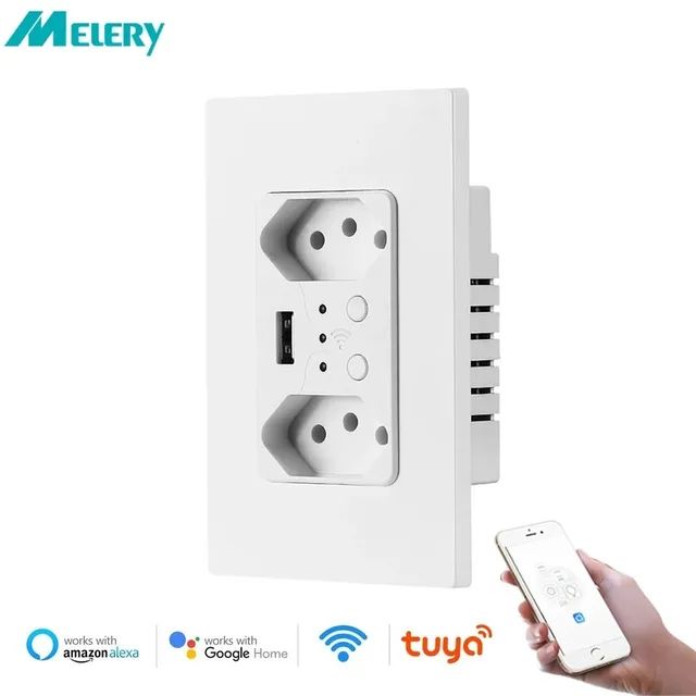 Tomada Dupla Wifi Tuya Inteligente, Compatível com Alexa
