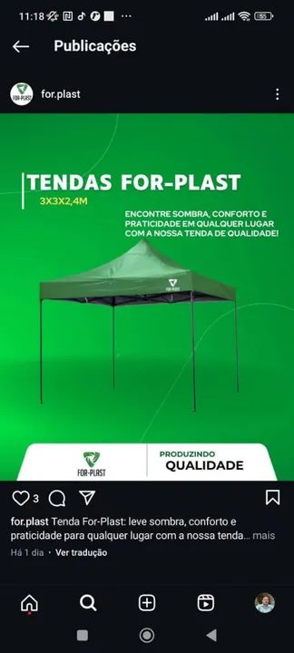 Tenda For-Plast 3x3x2,4m - Sombra, Conforto e Praticidade - Foto 2