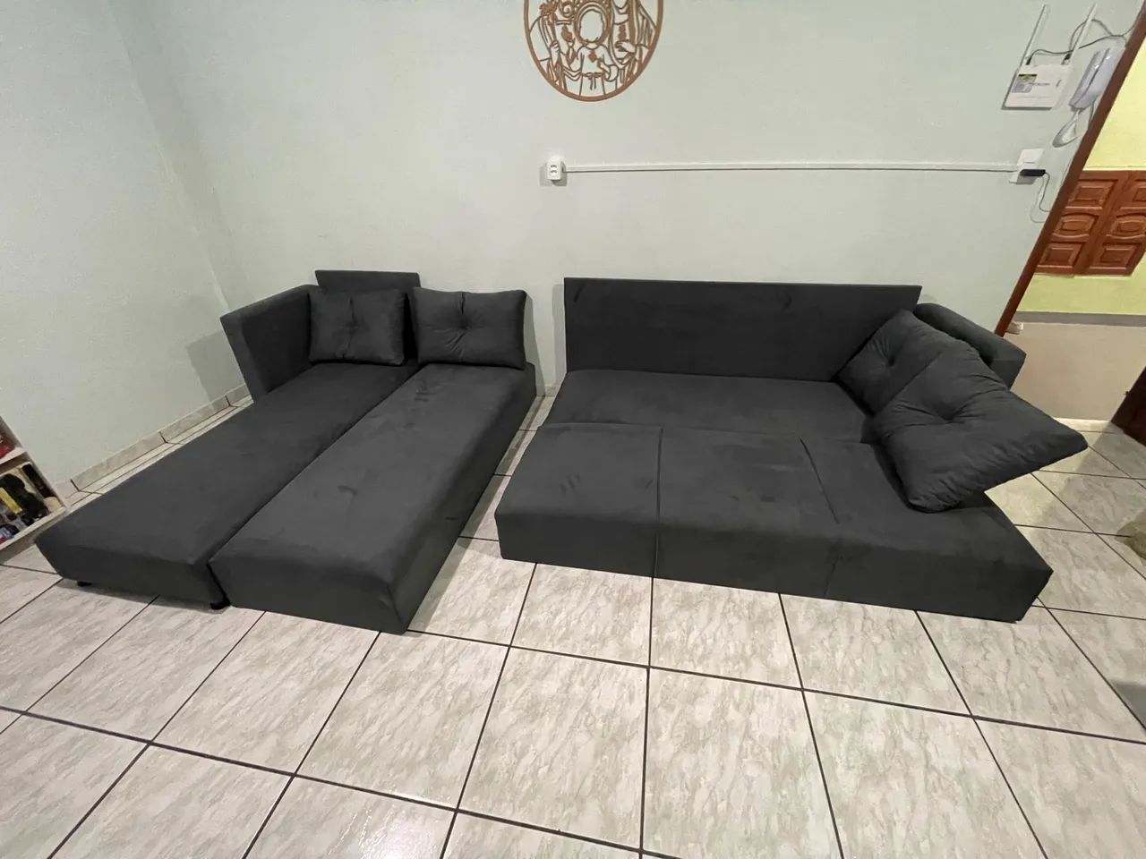 Sofá de Canto Cinza com Puff - Foto 3