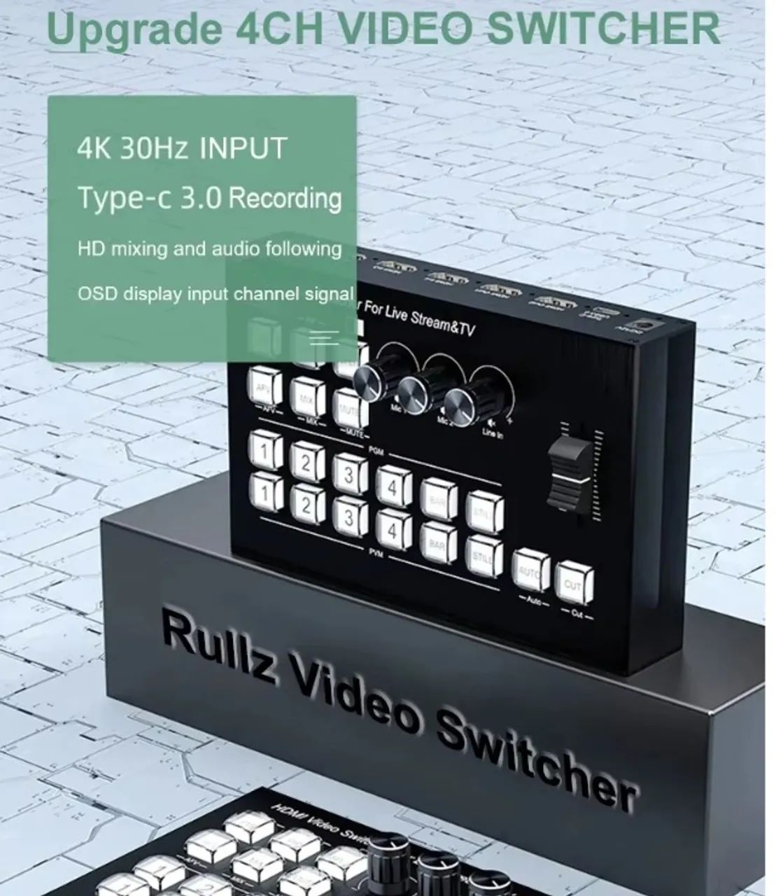 Mesa vídeo hdmi 4k, 4 canais, multi câmera, transmissão ao vivo, - Foto 3