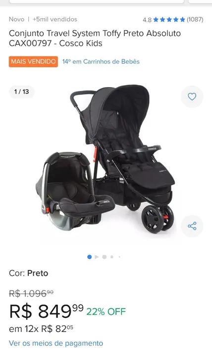 Carrinho com bebê conforto Cosco NUNCA USADO