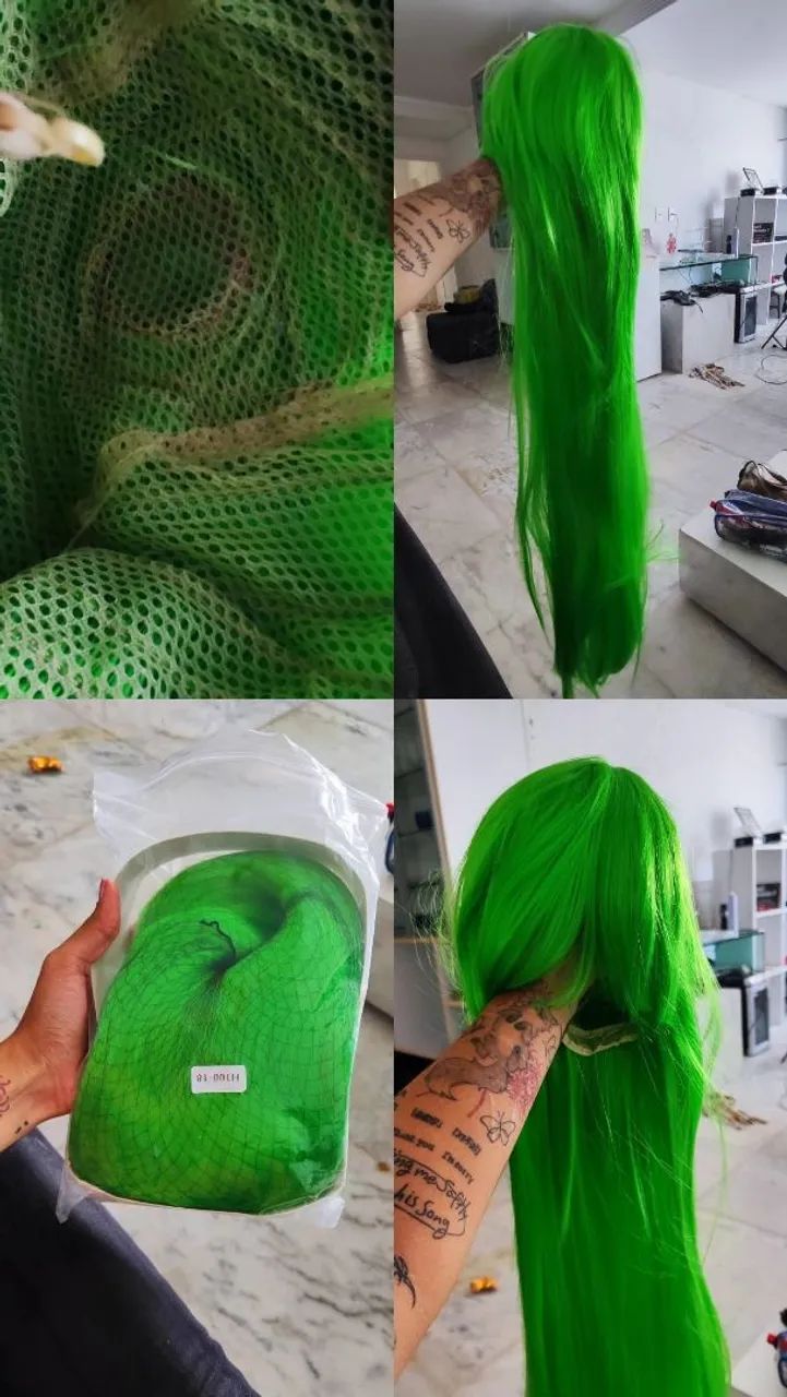 NOVA! Peruca verde neon 100cm CC Zoro- linda e estilosa!