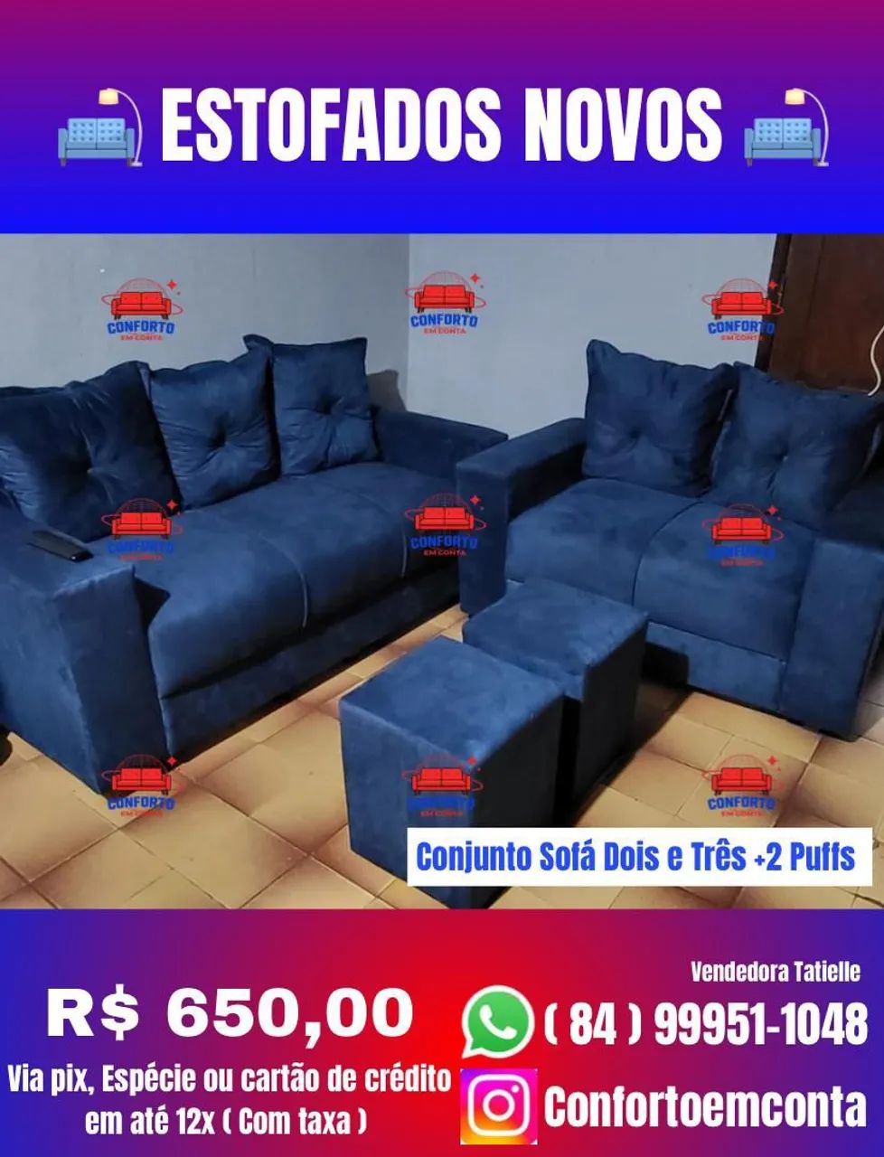 Conjunto de Sofá 2 e 3 lugares com + 2 Puffs -Novo Diretamente da fábrica. - Foto 5
