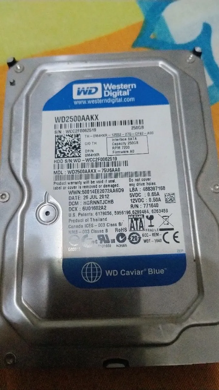 HD 250GB Western Digital (Não funciona)