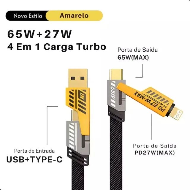 Cabo Usb Turbo 65w Carregador 4 Em 1 1m (JK Eletrônicos atacado)Black friday - Foto 6