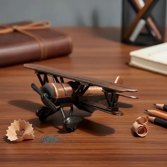 Apontador Avião Biplano Clássico Em Metal Miniatura 