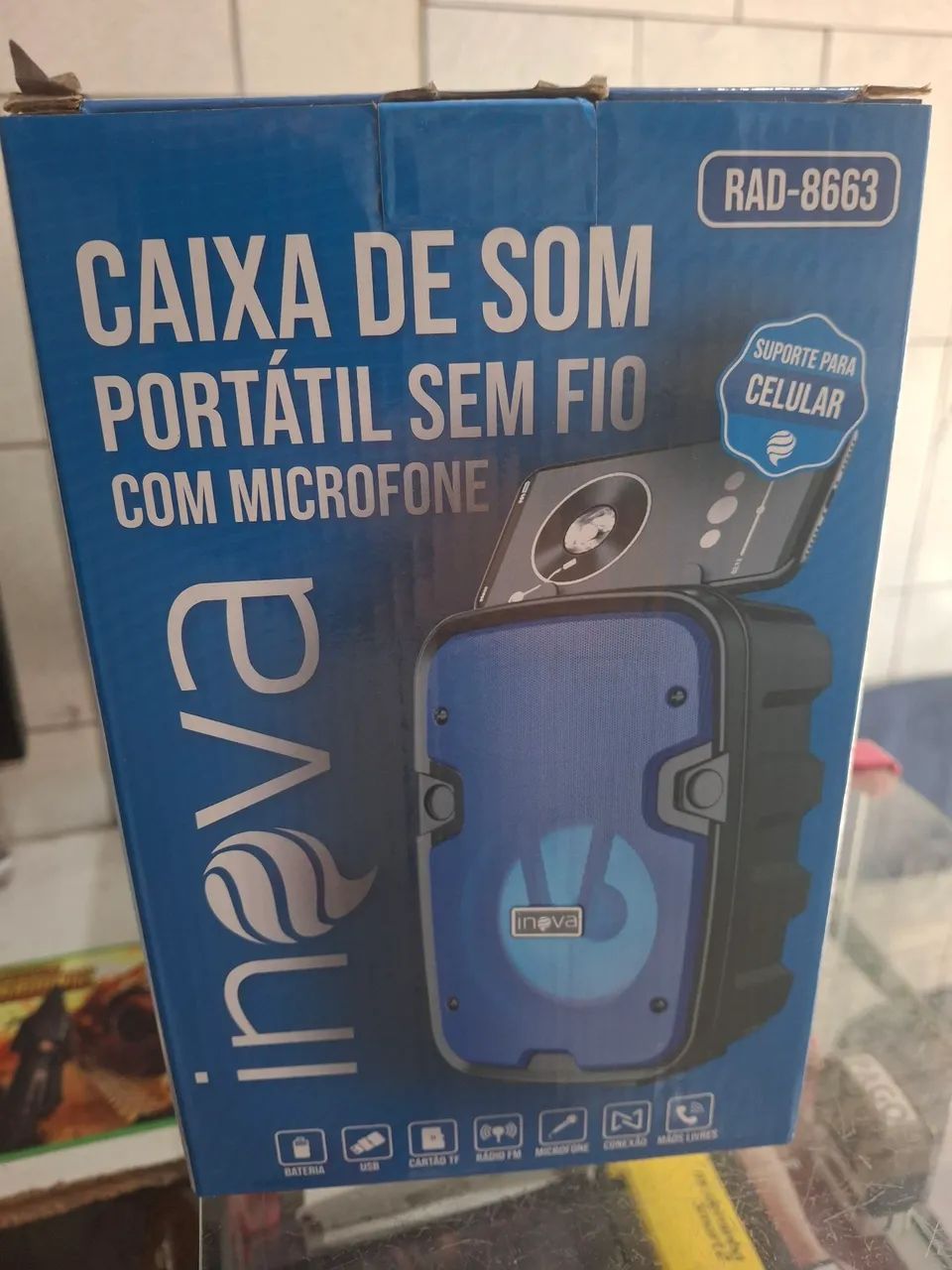 Caixa de Som Portátil Sem Fio com Microfone Inova