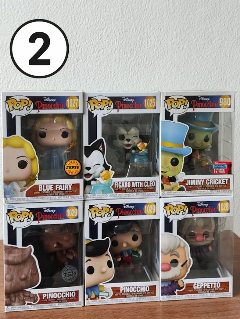 Conjunto Funko Pop Pinoquio Blue Fairy/Figaro Cleo/Jiminy Cricket/Pinocchio/Geppetto
