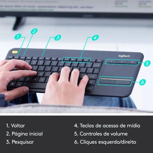 Teclado Sem Fio Logitech K400 Plus Com Touchpad P/ TV e PC Layout PT ABNT2 - Foto 4