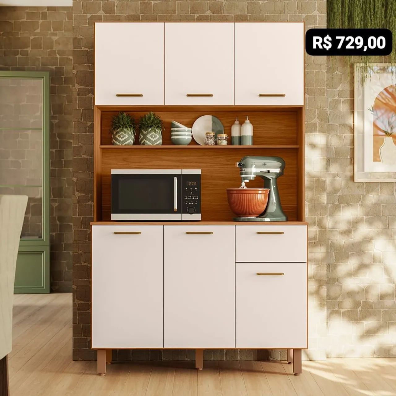 Armário de Cozinha Branco com 6 Portas e 3 Gavetas - Foto 4