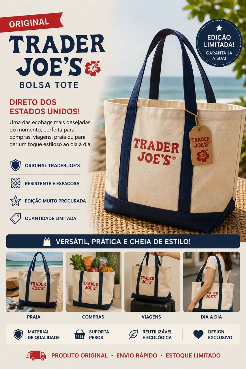 Bolsa tote ecobag Trader joes importado 