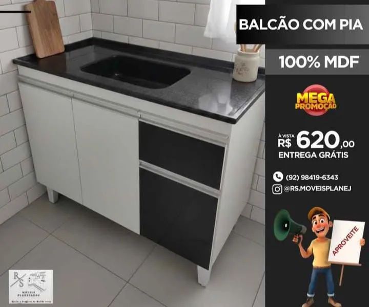 Balcão de cozinha com pia 