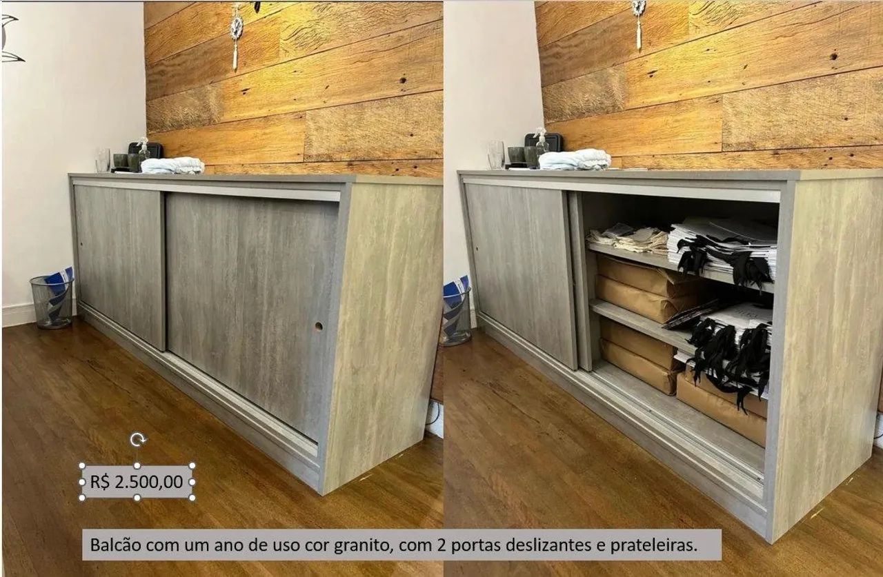 Balcão de apoio e depósito com porta 