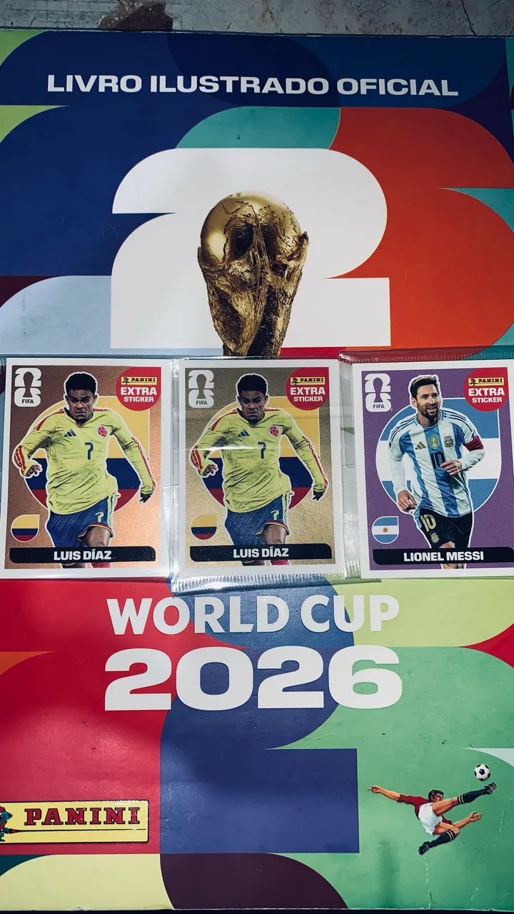 Kit 3 Figurinhas Extra Sticker Copa 2026 - Messi + Luís Díaz - Foto 2