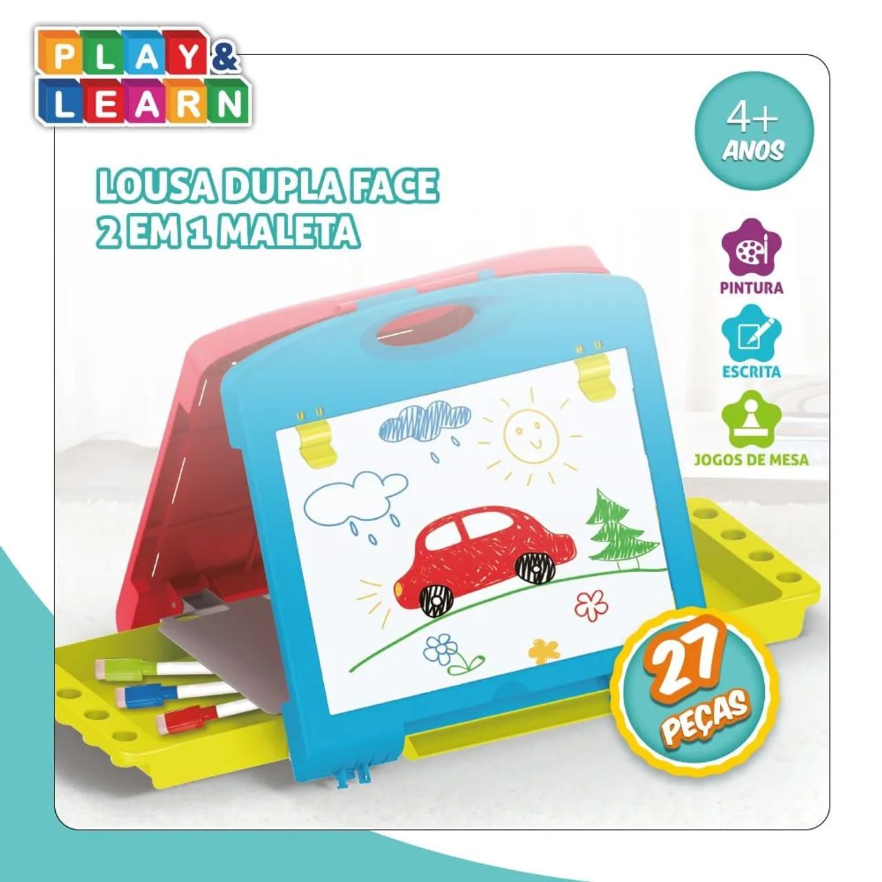 (Nova) Lousa Mágica Creativa Dupla Face 2 Em 1 Maleta Play e Learn