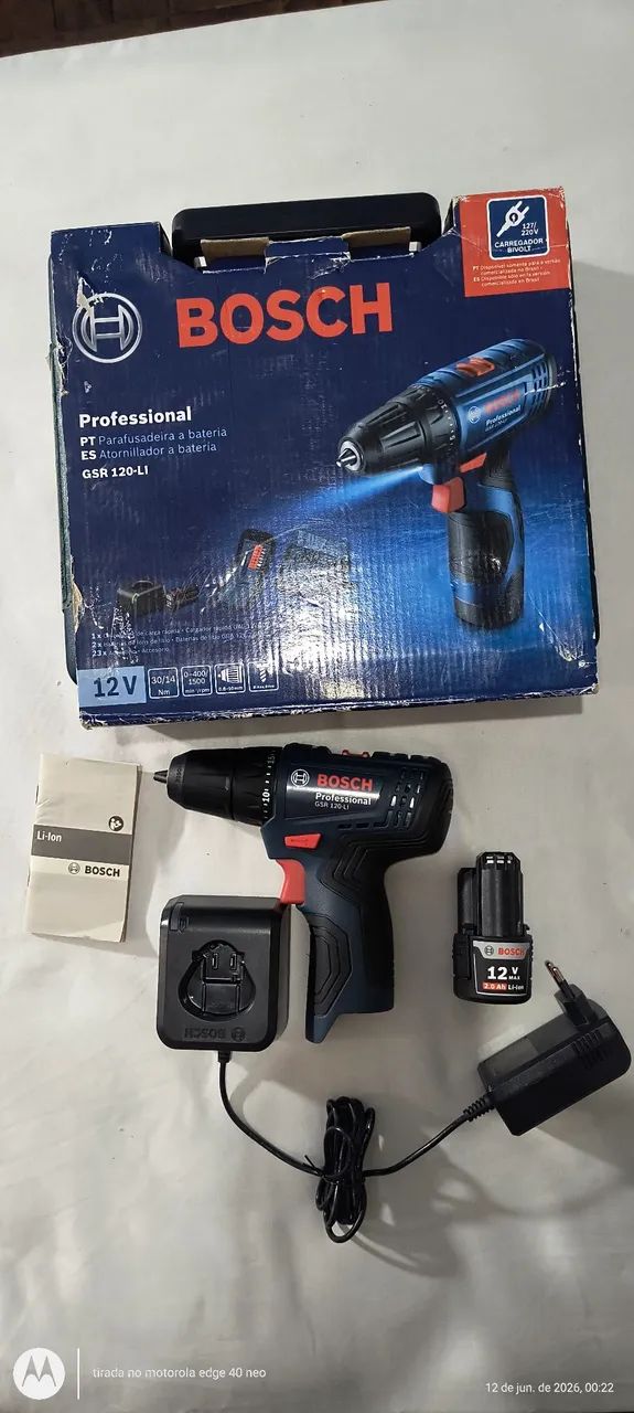 Parafusadeira E Furadeira Profissional GSR 120 Li Bateria 12V 3/8" Nova 