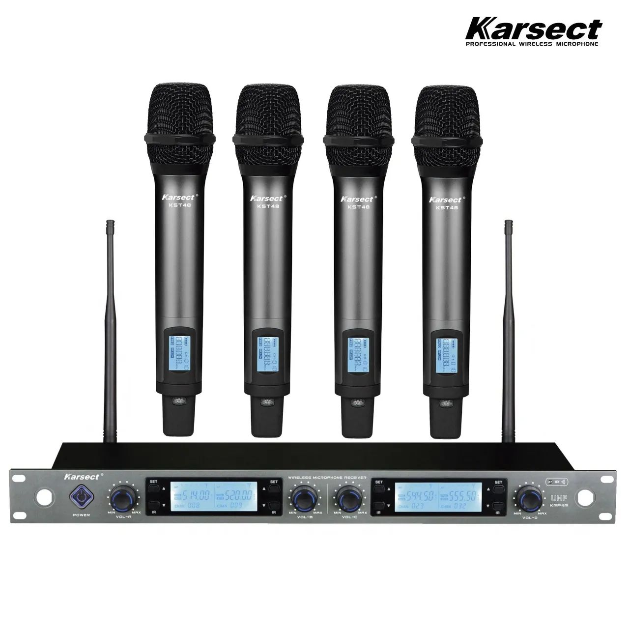 Microfone Sem Fio Quadruplo de Mão Rack Karsect KRP4R