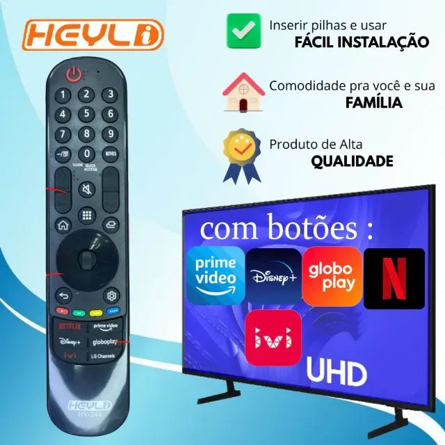 Controle remoto LG para SMART TV / NETFLIX, PRIME VIDEO, GLOBOPLAY, DISNEY+ / HY-344 - Foto 2