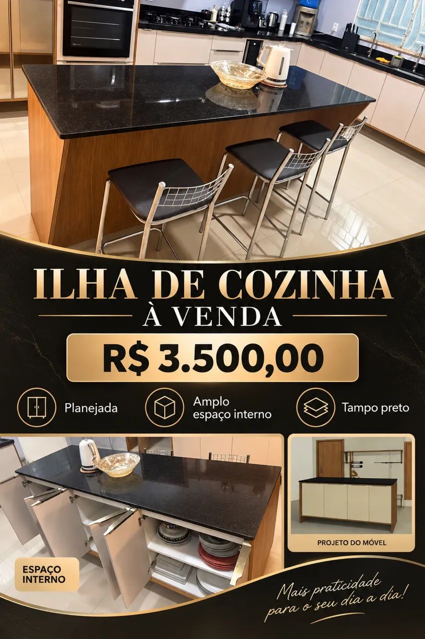 Ilha com tampão de mármore 