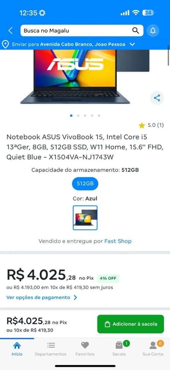 NOTEBOOK ASUS VIVO BOOK 15 13 geracao