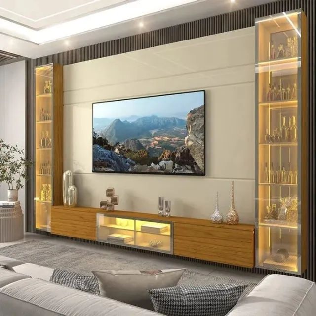 HOME LUMINARE 217 COM PORTA REFLECTA LED 100% MDF PARA TV ATÉ 75 POLEGADAS + 2 CRISTALEIRA
