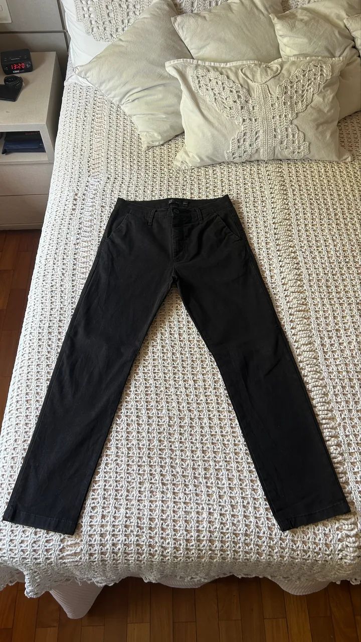 Calça Masculina Request Slim Cropped Sarja Preta Tam. 38