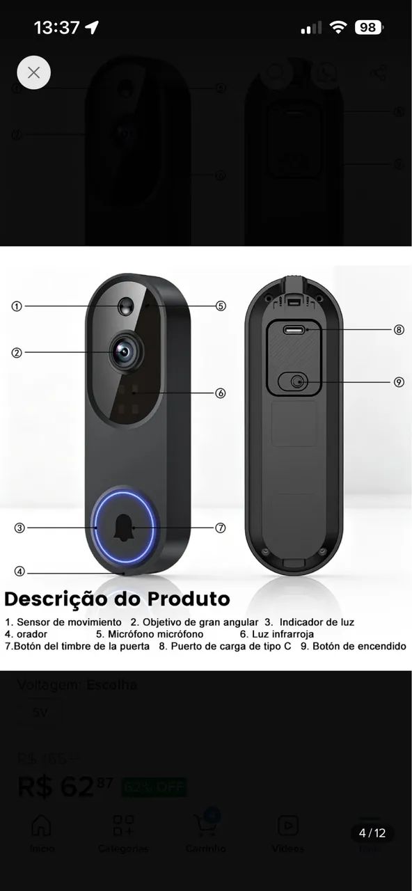 Campainha com câmera e sensor de presença  - Foto 3