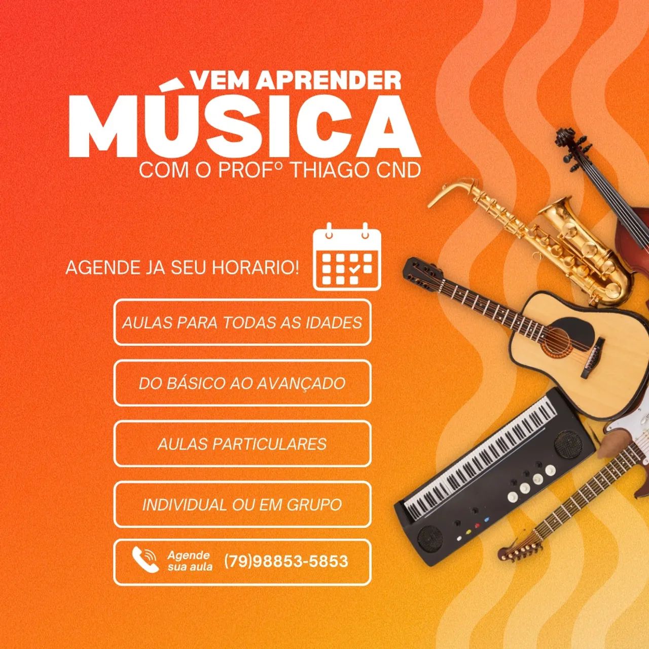 Aulas de Teclado, Violão, guitarra, contrabaixo, Ukulele!