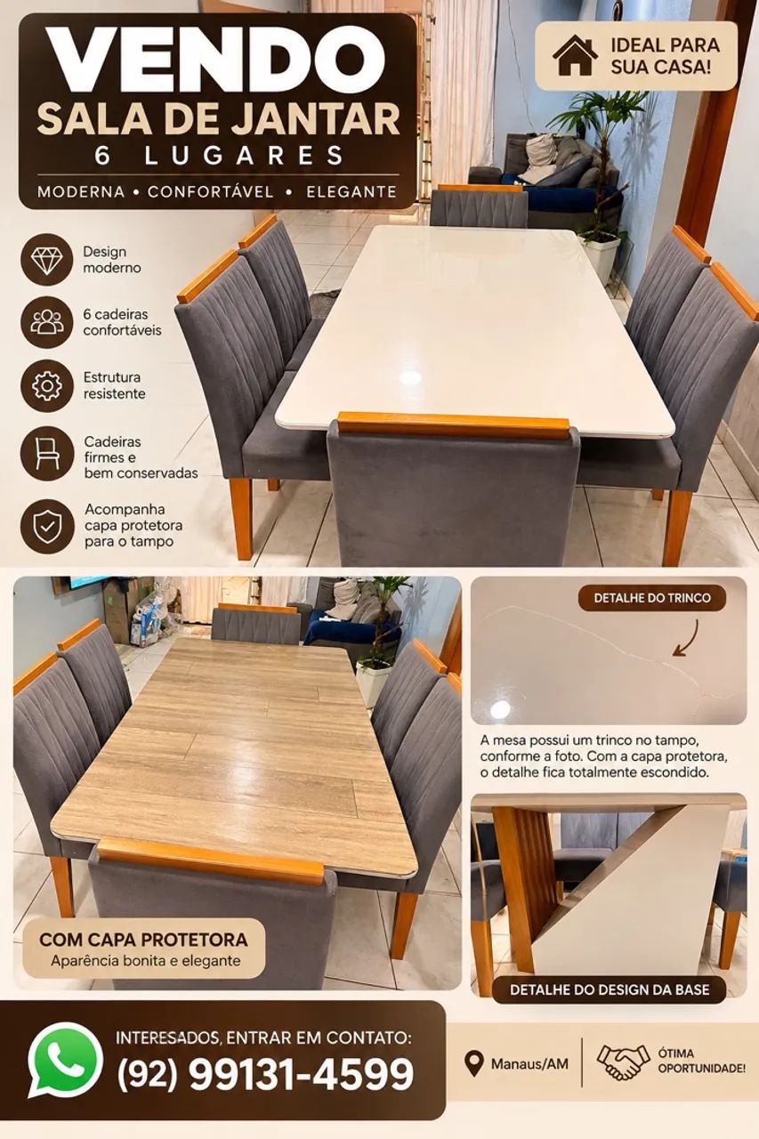 Mesa de jantar 6 lugares 