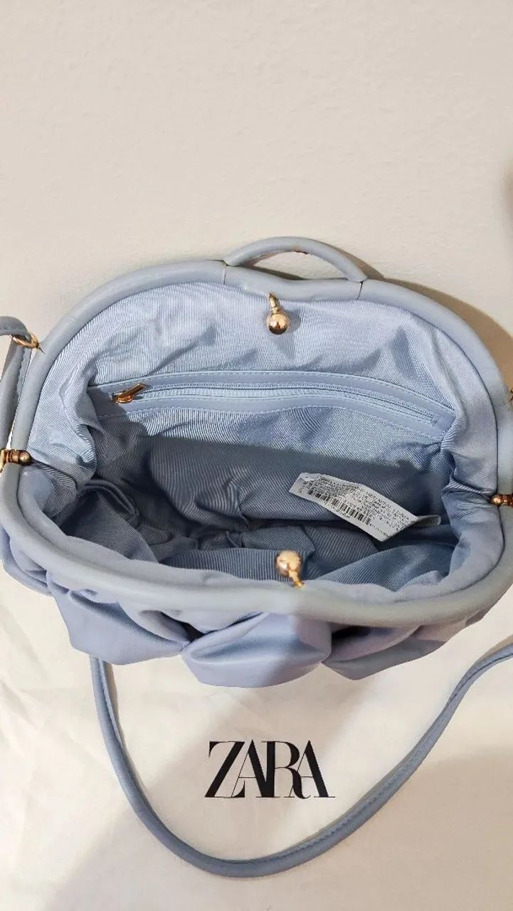 Bolsa Zara sintética azul amassada  - Foto 3