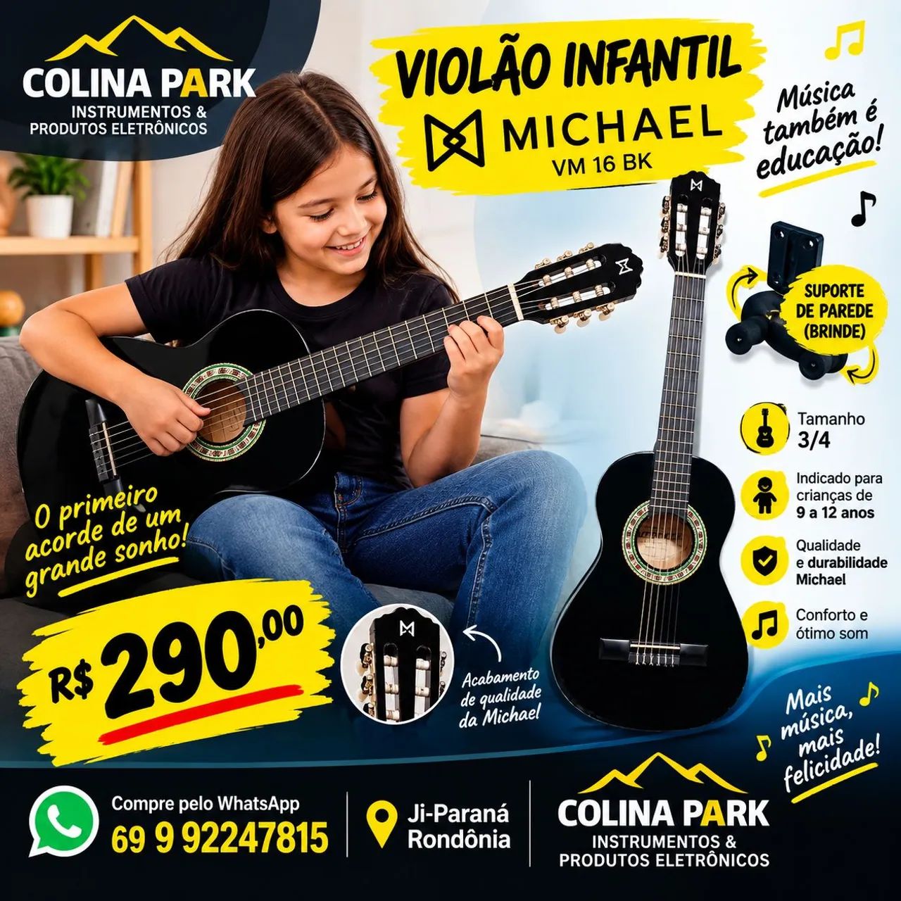 Violão Michael VM16 BK (Infantil)