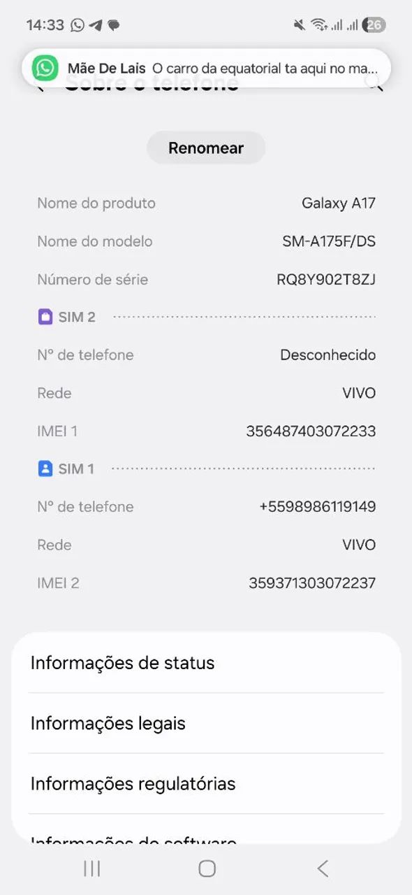 Celular Samsung A17 256g poucos meses de uso 