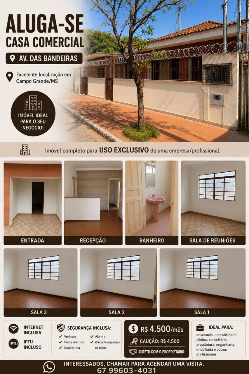 ALUGA-SE CASA COMERCIAL - AV. DAS BANDEIRAS