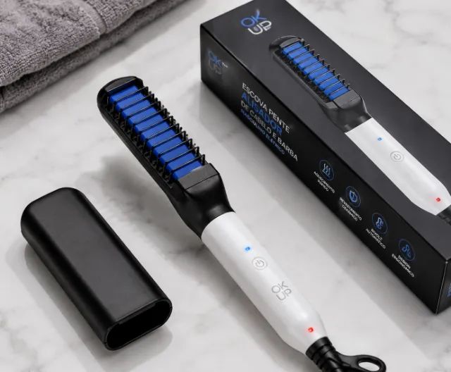 Pente Alisador de Cabelo e Barba Masculino Elétrico Bivolt Profissional Anti Frizz - Foto 2