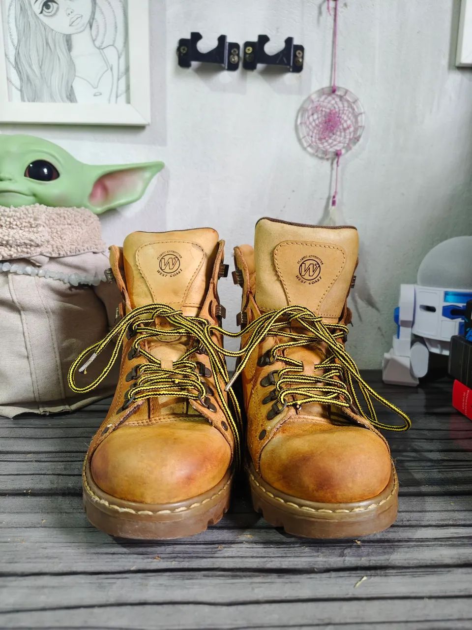 BOTA COURO WORKER CLASSIC NOBUCK YELLOW/COFFEE/BROWN - Foto 3