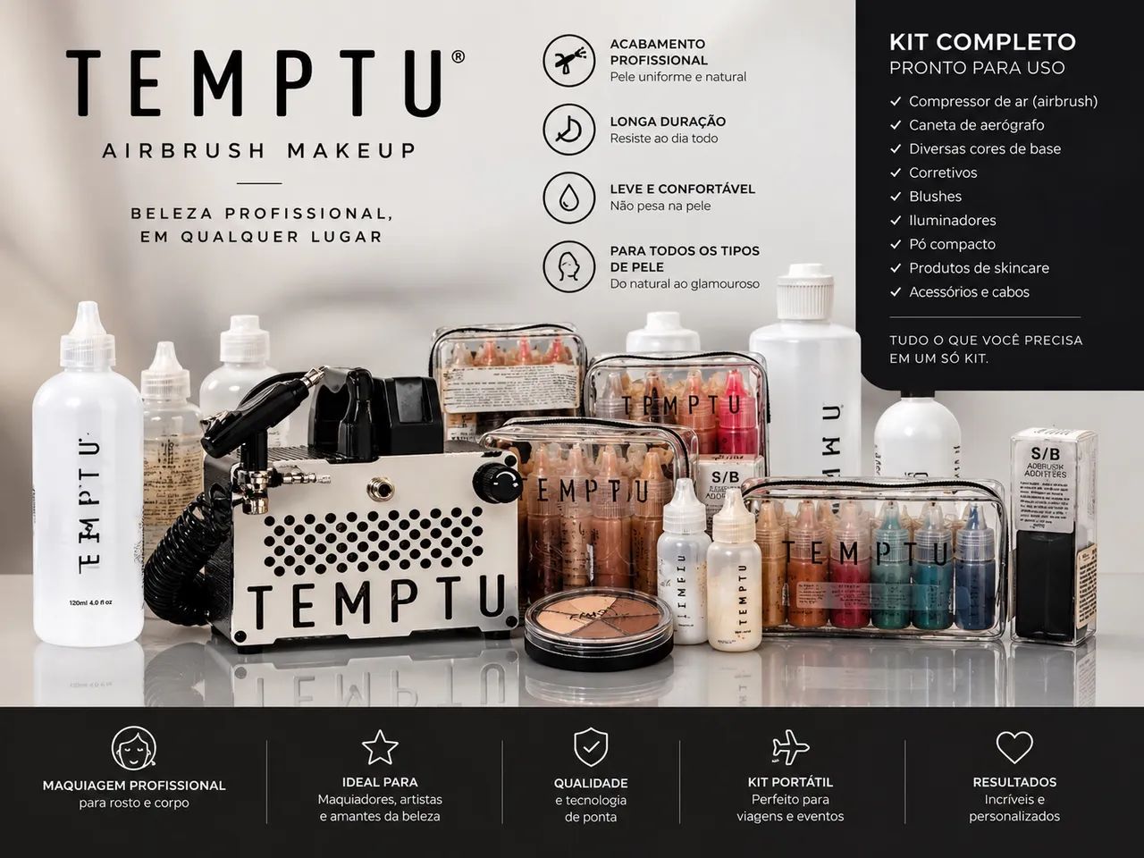 Kit Completo TEMPTU Airbrush Makeup + Compressor | Seminovo