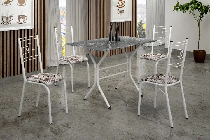 Mesa de Cozinha Paraty 120x75 Branco Tmp Indiana Preto 4Cds Branco.Primavera Teixeira 