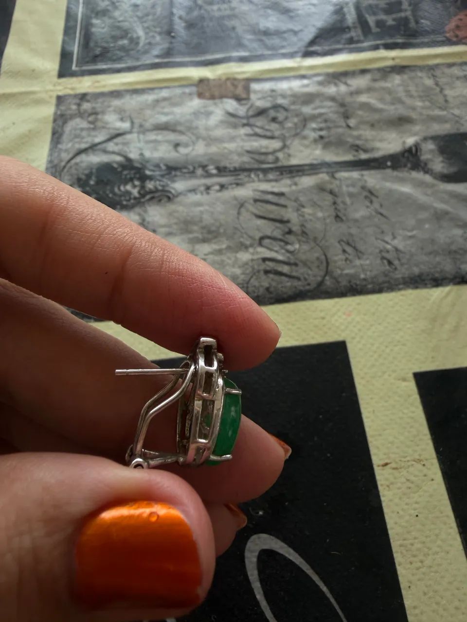 Conjunto brincos e anel com pedra jade em prata 925 - Foto 2
