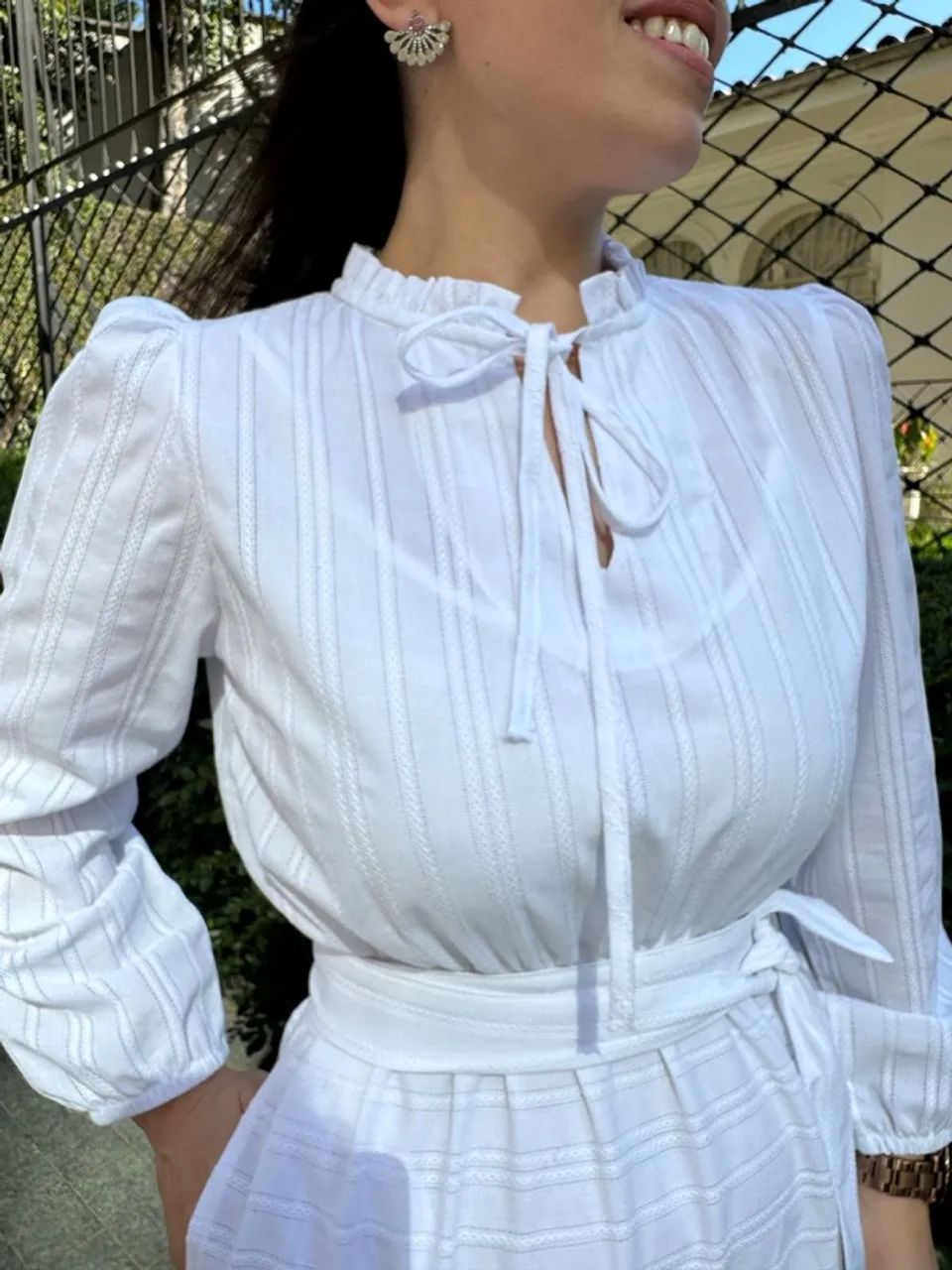 Vestido branco de Algodão longo modesto  - Foto 4