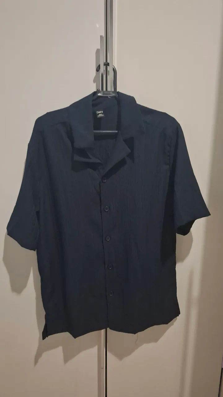 Camisa De Botão Azul Marinho (Masculino)