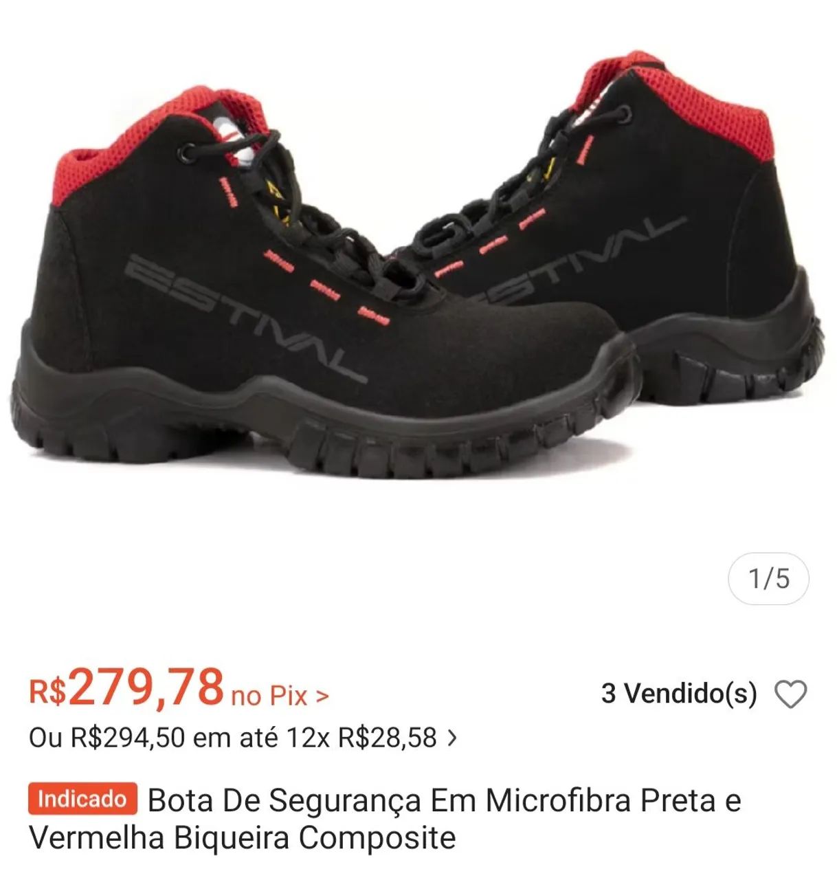 Bota De Segurança Em Microfibra Preta e Rosa<br>Vermelha Biqueira Composite