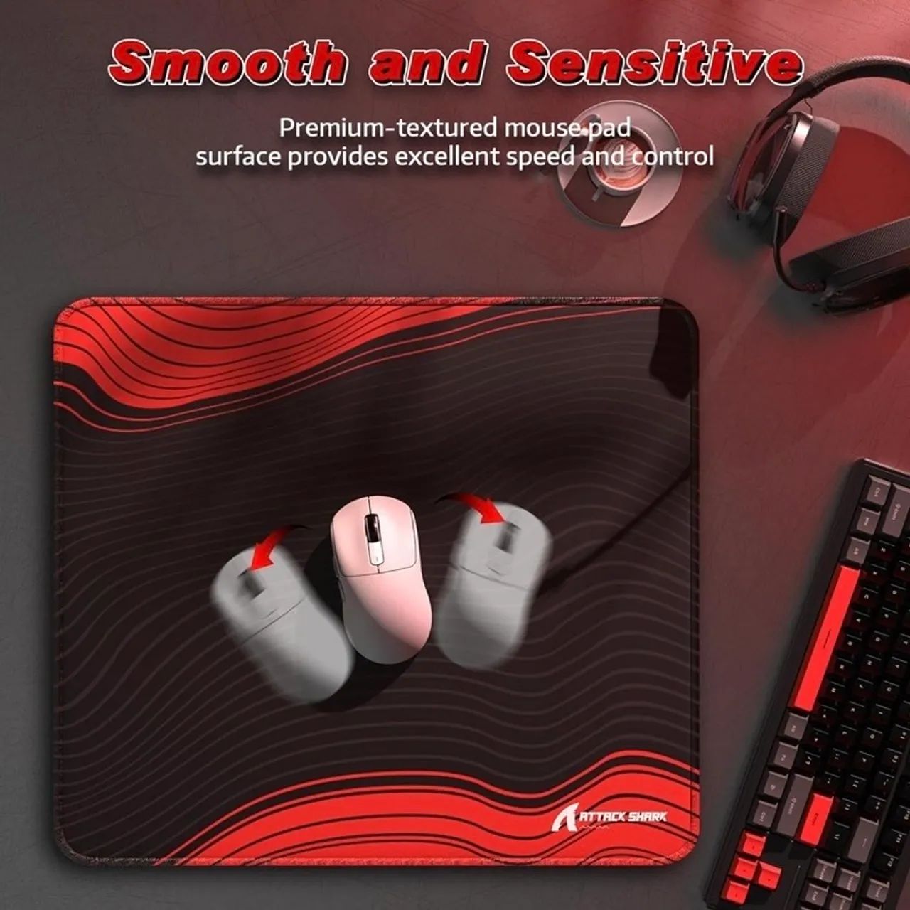 Mouse Pad Profissional Attack Shark CM02 black and red - Foto 3