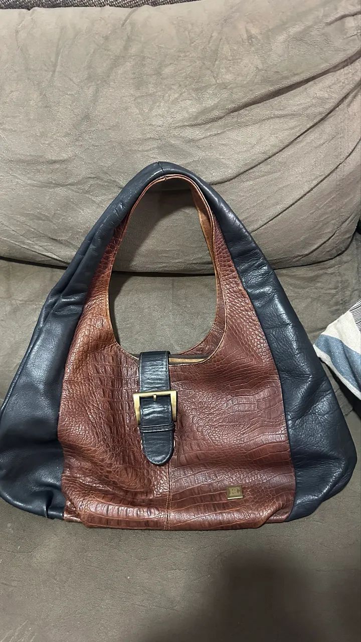 Bolsa couro legítimo marrom e preta bc