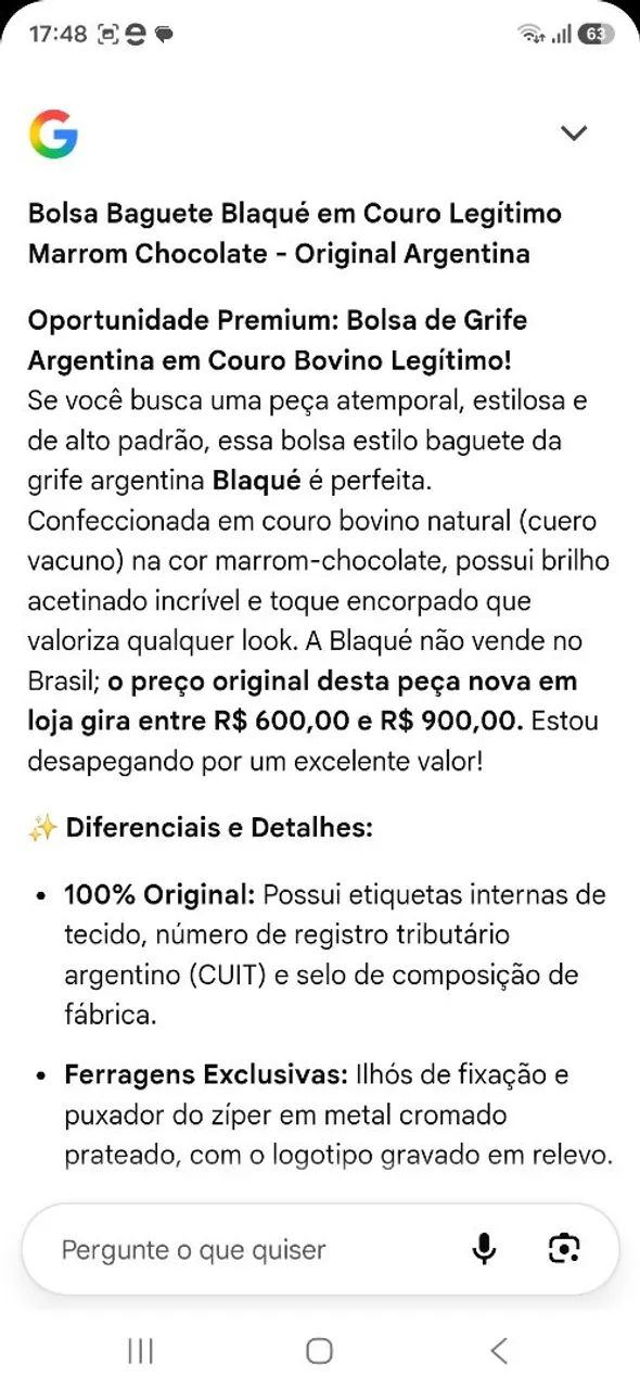 LINDA BOLSA DE COURO LEGÍTIMO DA  ARGENTINA  BLAQUE  - Foto 5