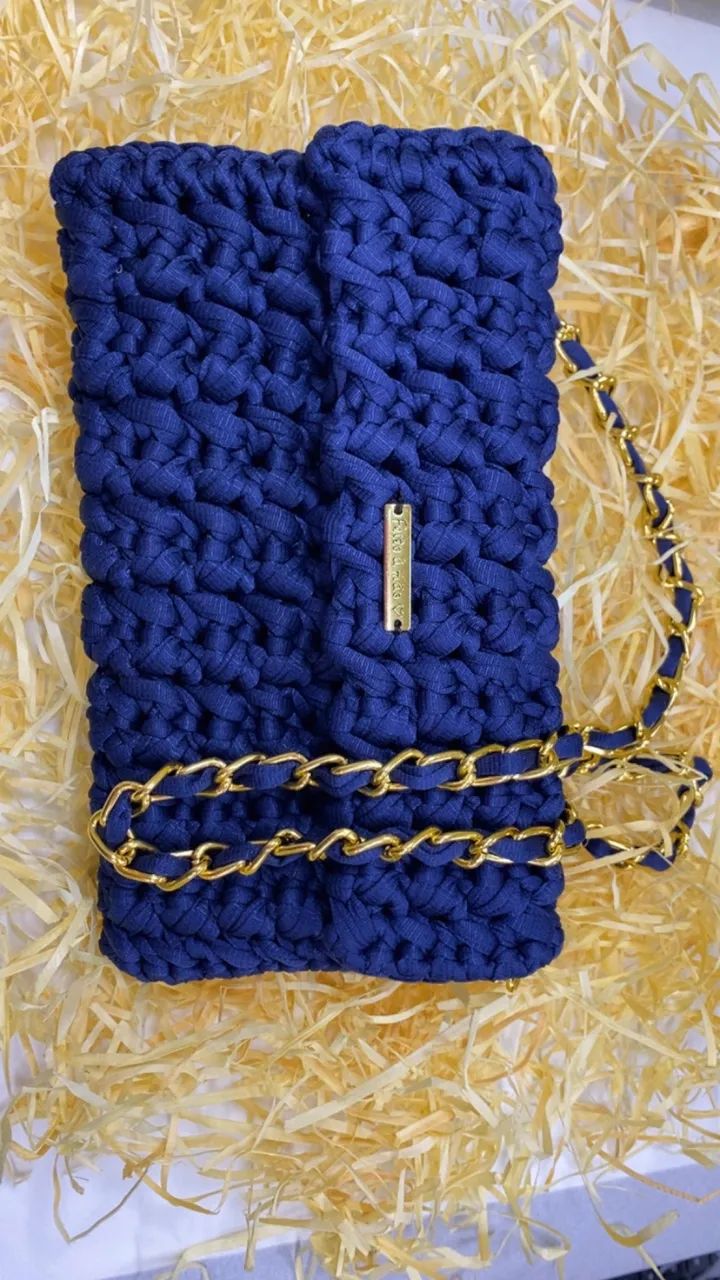 Bolsa de crochê azul marinho  - Foto 2
