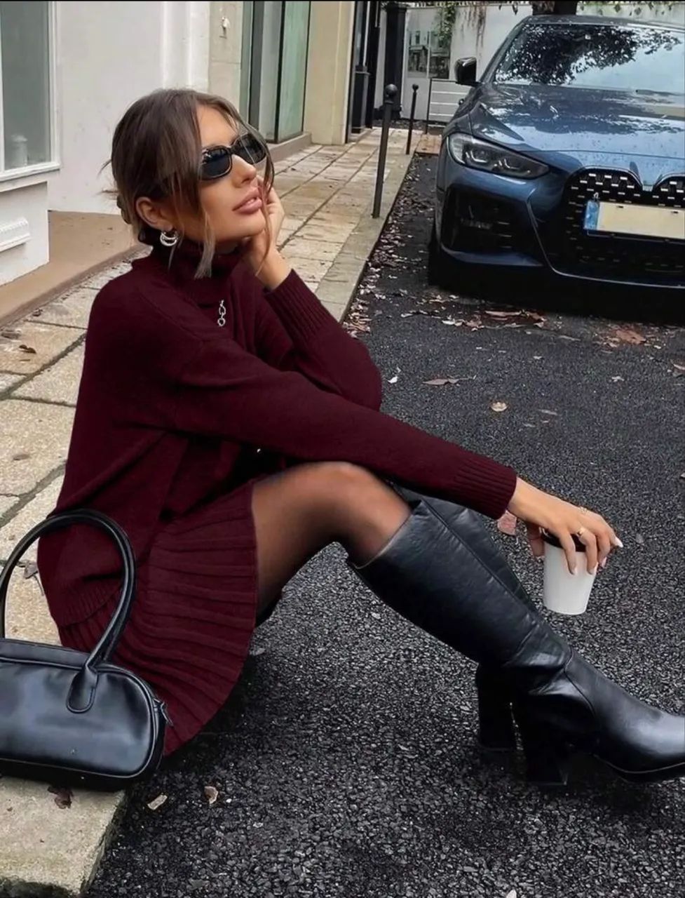 Conjunto de tricot saia e blusa vinho bordô - Foto 2