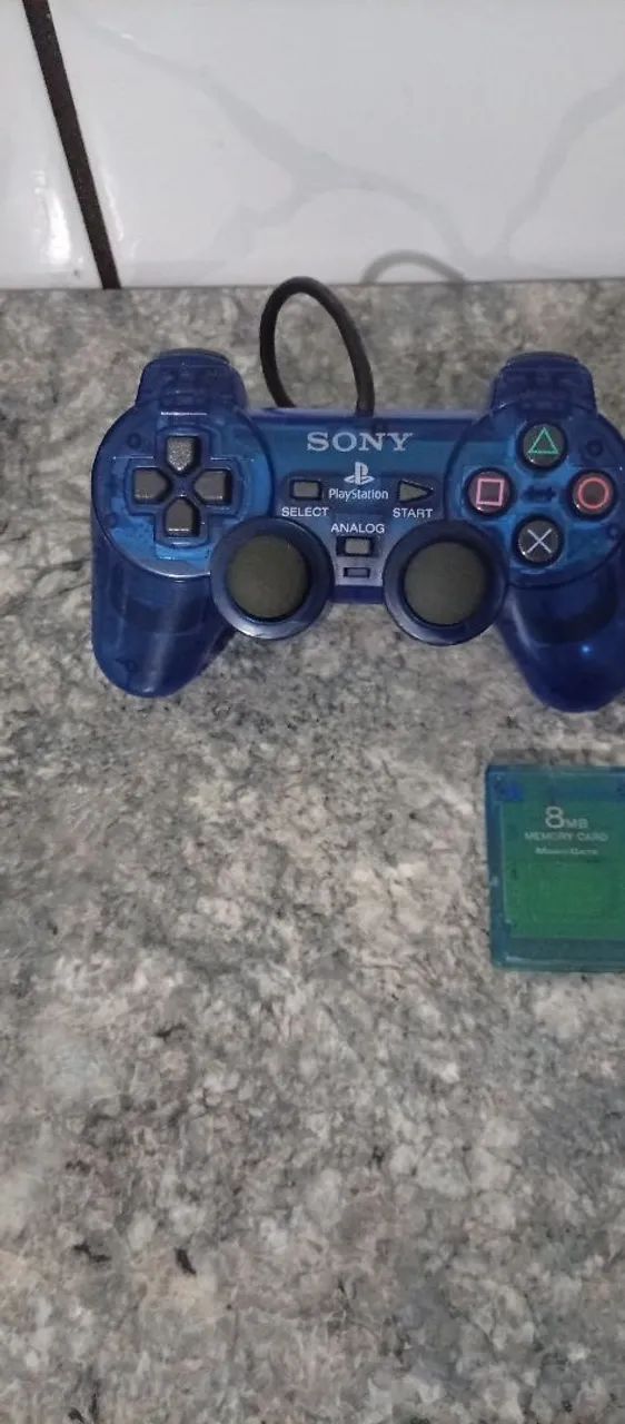 Controle PS2 e memore card ocean blue originais ( item coleção
