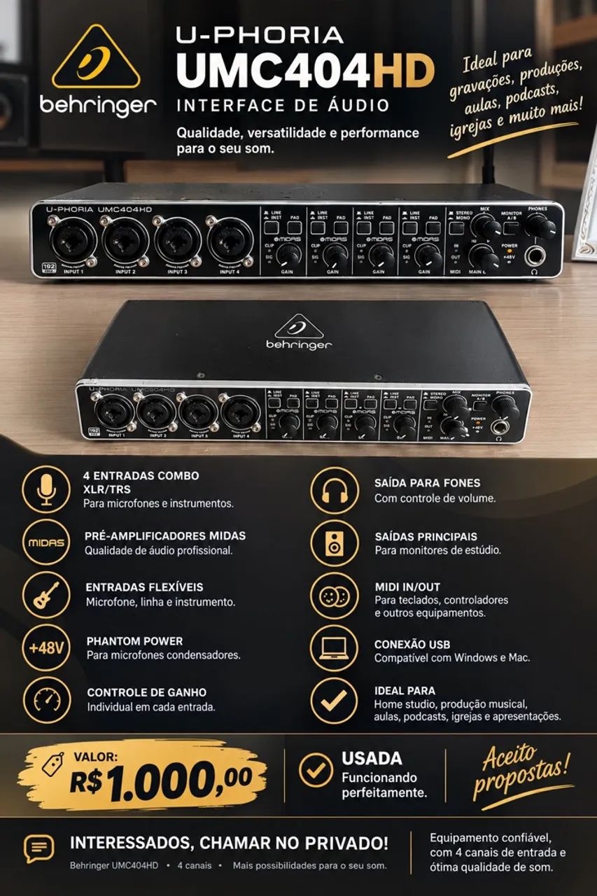 Interface de áudio Behringer UMC 404hd
